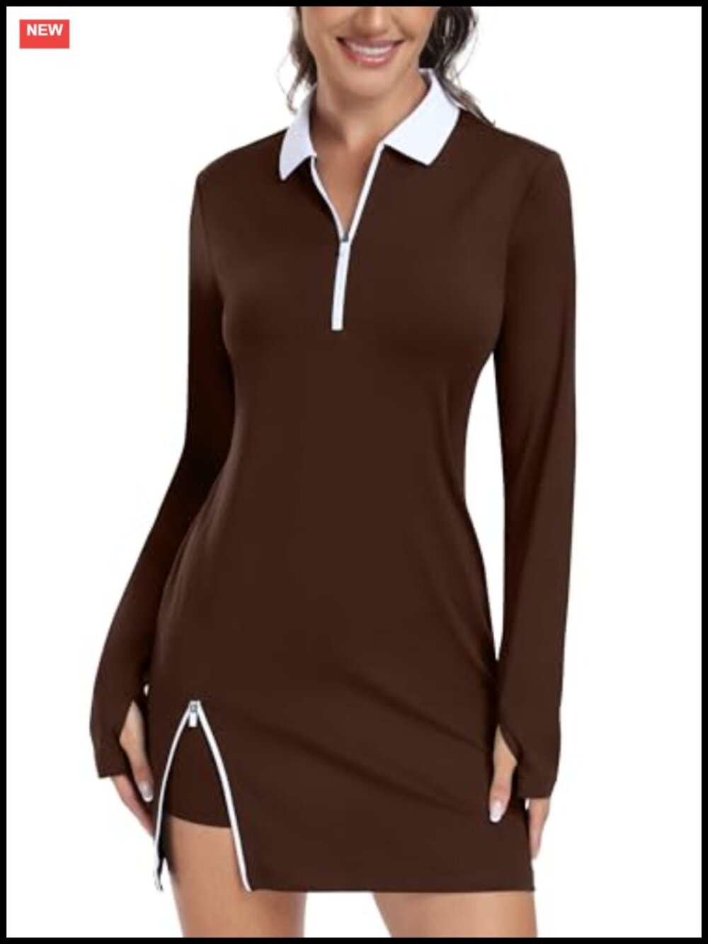 Hiverlay Tennis Dress with Built-in Shorts & Pockets Long Sleeve